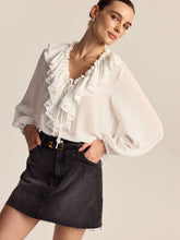Ruffled V-Neck Chiffon Blouse