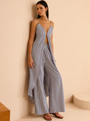 Striped Long Cami Top and Wide-Leg Pants Set