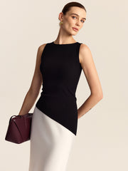 Asymmetric Hem Boat Neck Sleeveless Knit Top