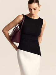 Asymmetric Hem Boat Neck Sleeveless Knit Top