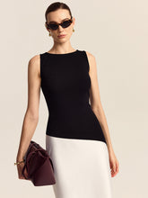 Asymmetric Hem Boat Neck Sleeveless Knit Top