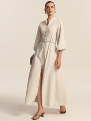Belted Button Front Maxi Dress