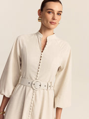 Belted Button Front Maxi Dress