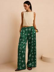 Oversized Mid-Waist Pants with Seashell and Starfish Prints