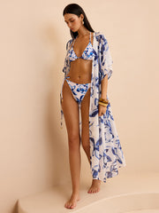 Sheer Floral Kimono Cover Up with Tie-Front