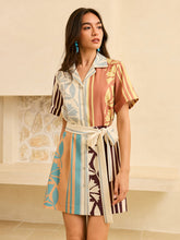 Abstract Print Belted Striped Dress