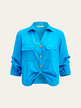 Pocketed Button-Up Blouse with Front Knot