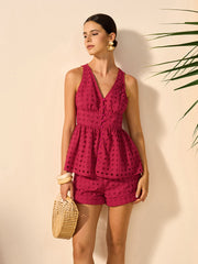 Eyelet Peplum Top With Shorts Set