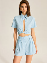 Tie-Front Cropped Shirt and Pocketed Shorts Set