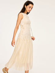 Semi-Sheer Textured Fabric Panel Tulle Dress