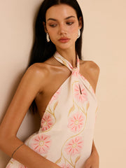 Halter Neck Floral Print Mini Dress