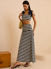 Striped Skirt Set with Bow Straps