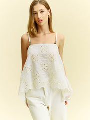 Semi-Sheer Embroidered Eyelet Cami Top