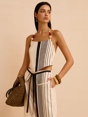 Striped Halter Top with Beaded Straps