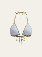 Print Chain Straps Triangle Bikini Top