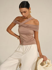 Asymmetrical Twist Off-Shoulder Top