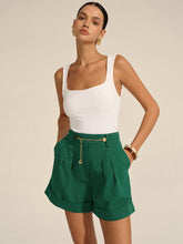 Pleated Cuffed Shorts with Gold Chain Detail