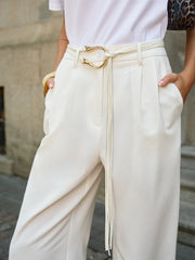 Belted Mid-Waisted Wide-Leg Pants