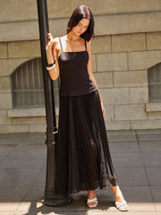 Spaghetti-Strap Backless Pleated Maxi Dress