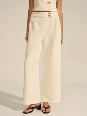 Metal Decor Mid-Waist Pants