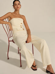 Metal Decor Mid-Waist Pants