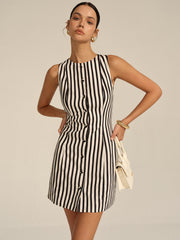 Striped Button-Front Mini Dress