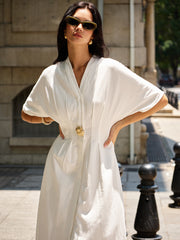 Metal Decor V-Neck Midi Dress