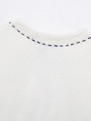 Short-Sleeved Cropped Cardigan with Contrast Stitching