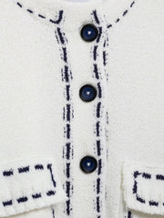 Short-Sleeved Cropped Cardigan with Contrast Stitching