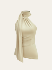 Asymmetrical Halter Neck Ruched Top