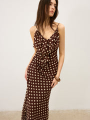 Semi-Sheer Polka Dot Ruffle Cami Maxi Dress
