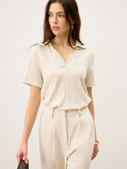 Ribbed Polo-Neck Knit Top