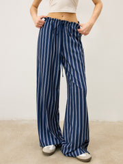 Striped Drawstring Wide-Leg Pants