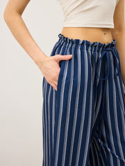 Striped Drawstring Wide-Leg Pants