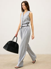 Contrast Waistband Wide - Leg Pants