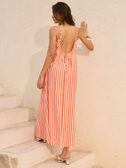 Striped Backless Maxi Dress
