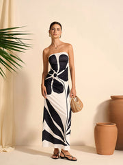 Semi-Sheer Strapless Floral Dress