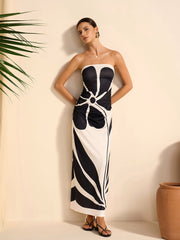 Semi-Sheer Strapless Floral Dress