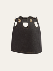 Metal Decor Cut-Out Denim Mini Skirt