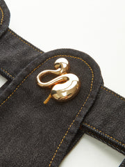 Metal Decor Cut-Out Denim Mini Skirt