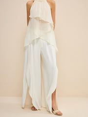Mid-Waisted Wide-Leg Pants with Side Slits
