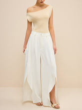 Mid-Waisted Wide-Leg Pants with Side Slits