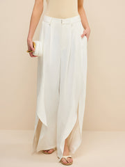 Mid-Waisted Wide-Leg Pants with Side Slits