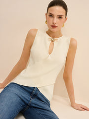 Cut-Out Sleeveless Knit Top with Cross-Over Design