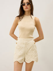 Wool-Blend Textured Jacquard Shorts with Metal Decor