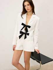 Cotton & Linen Cropped Blazer with Bow