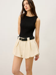 Belted High-Waisted Bubble Shorts