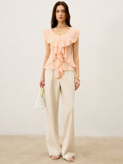 Semi-Sheer Ruffled Chiffon Blouse