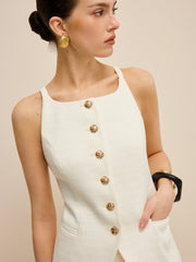 Pocketed Tweed Metal Button Shorts Set