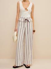 Striped Wide-Leg Pants with Peplum Waist